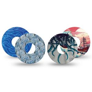 ExpressionMed Ocean Odyssey Variety Pack Freestyle Libre 3 and Libre 3 Plus Tape, 4-Pack Tape Variety Unique Ocean Prints, Adhesive Tape Continuous Glucose Monitor Design