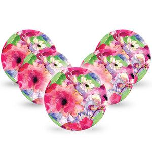 ExpressionMed Watercolor Red Flowers Freestyle Libre Overpatch, Abbott Lingo,  5-Pack Painted Pink Florals Fixing Ring Patch CGM Design