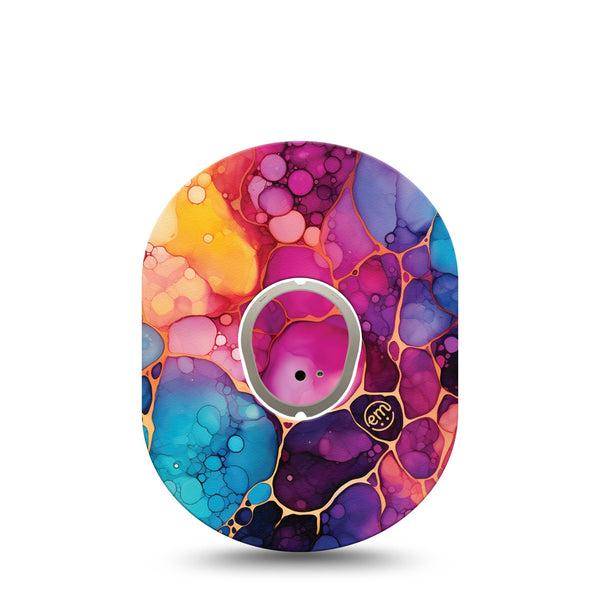 ExpressionMed Rainbow Ink Dexcom G7 and Dexcom Stelo Glucose Biosensor System, Single Tape and Single Sticker Painterly ink texture Overlay Patch for CGM