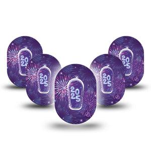 ExpressionMed New Years Celebration Dexcom G6 Mini Tape 5-Pack Tape and 5-Pack Sticker Purple Firework Celebration, Adhesive Tape CGM Design