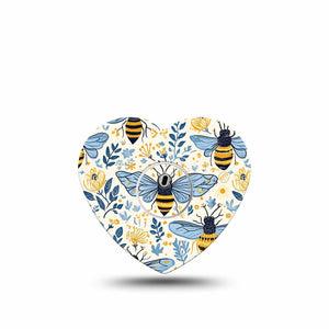 ExpressionMed Busy Bees Freestyle Libre 3 and Libre 3 Plus Heart, Single Tape and Single Sticker Pretty bees Patch for CGM