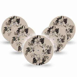 ExpressionMed Low Tide Freestyle Libre, Libre 2 Plus, and Abbott Lingo, 5-Pack Tape and 5-Pack Sticker Earth tone floral pattern Accessories for Continuous Glucose Monitor