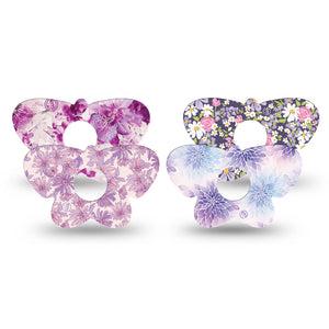 ExpressionMed Violet Garden Freestyle Libre 3 and Libre 3 Plus Butterfly, 4-Pack Tape Pale deep purple mix Waterproof Plaster for CGM