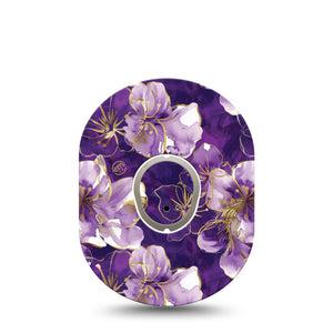 ExpressionMed Plum Gold Dexcom G7 and Dexcom Stelo Glucose Biosensor System, Single Tape and Single Sticker Royal florals Overlay Patch for CGM