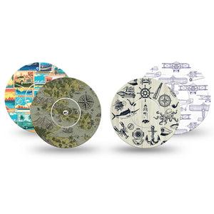 ExpressionMed Vintage Voyager Variety Pack Freestyle Libre and Libre 2 Plus Tape, Abbott Lingo, 4-Pack Tape and 4-Pack Stickers Variety Traveling Fun, Fixing Ring Tape Continuous Glucose Monitor Design