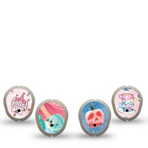 ExpressionMed Enchanted Kingdom Variety Pack Dexcom G7 Sticker, Dexcom Stelo Glucose Biosensor System, 4-Pack Sticker Variety Magical Characters and Kingdoms, Vinyl Decoration Continuous Glucose Monitor Design