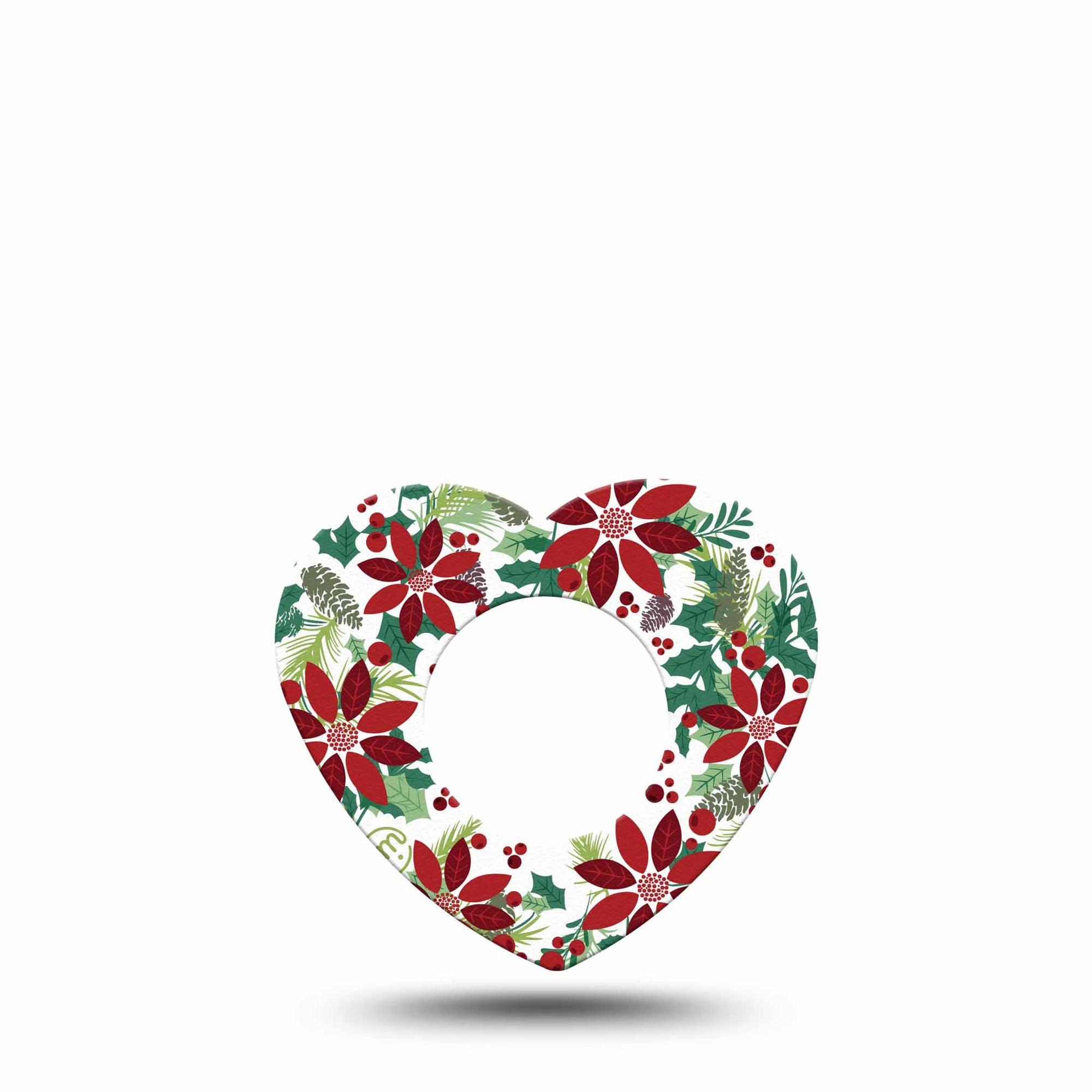 ExpressionMed Christmas Wreath Freestyle Libre 2 Heart Shape Tape, Abbott Lingo, Single Tape Xmas Loop Plant Themed Wreath, Adhesive Patch CGM Design