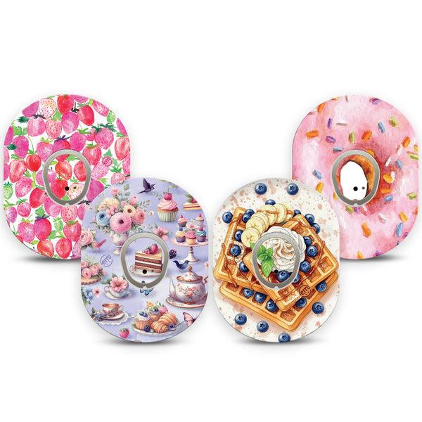 ExpressionMed Morning Delights Dexcom G7 and Dexcom Stelo Glucose Biosensor System, 4-Pack Tape and 4-Pack Sticker, Breakfast sweets Decorative Decal for CGM