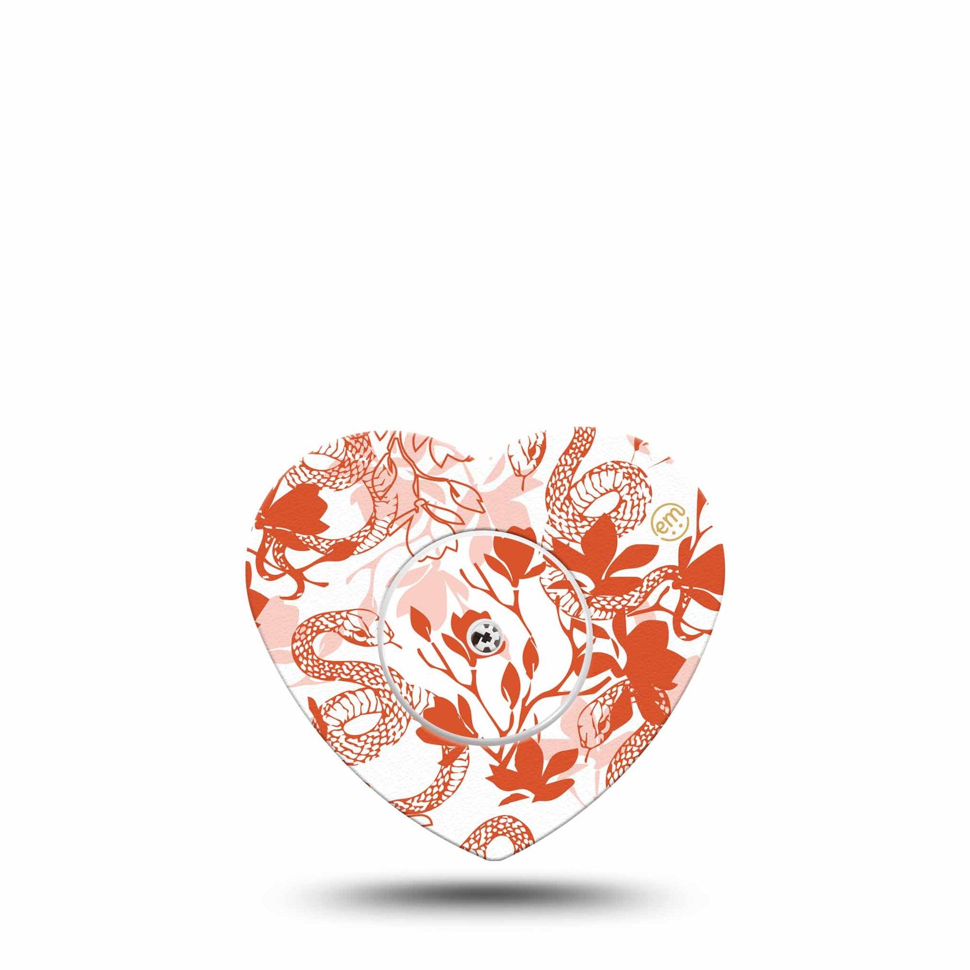 ExpressionMed Lava Coil Floral Freestyle Libre 2 Heart Shape Tape, Abbott Lingo, Single Tape and Single Sticker Orange Ophidian Flowers, Adhesive Patch CGM Design