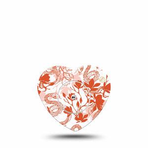 ExpressionMed Lava Coil Floral Freestyle Libre 2 Heart Shape Tape, Abbott Lingo, Single Tape and Single Sticker Orange Ophidian Flowers, Adhesive Patch CGM Design