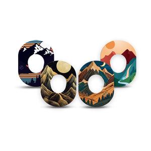 ExpressionMed Mountain Escapade Dexcom G7 and Dexcom Stelo Glucose Biosensor System Mini, 4-Pack Tape wilderness forest and peaks design Fixing Ring Patch for Continuous Glucose Monitor