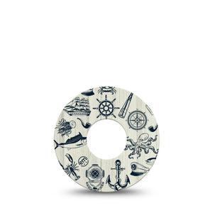 ExpressionMed Nautical Seas Infusion Set Tape, 5-Pack Tape Navy Prints Wood, Overlay Patch Continuous Glucose Monitor Design