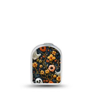 ExpressionMed Embroidered Ghost Omnipod Surface Center Sticker, Single Sticker Only Fall Flowers Ghost Inspired, Vinyl Decoration Pump Design