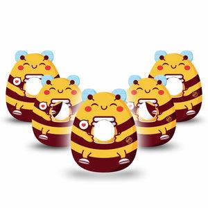ExpressionMed Honey Bee Freestyle Libre 3 Gumdrop Shape Tape 5-Pack Tape Bumblebee Squishmallow, Overlay Patch CGM Design