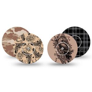 ExpressionMed Black and Tan Variety Pack Variety Pack Freestyle Libre and Libre 2 Plus Sticker and Tape, Abbott Lingo, Cool Moths and Hawk, Adhesive Sticker and Tape Design Continuous Glucose Monitor Design