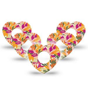 ExpressionMed Retro Brush Stroke Infusion Set Heart Shape Tape 10-Pack Tape Orange Pink Brush Stroke Pattern, Adhesive Tape Continuous Glucose Monitor Design