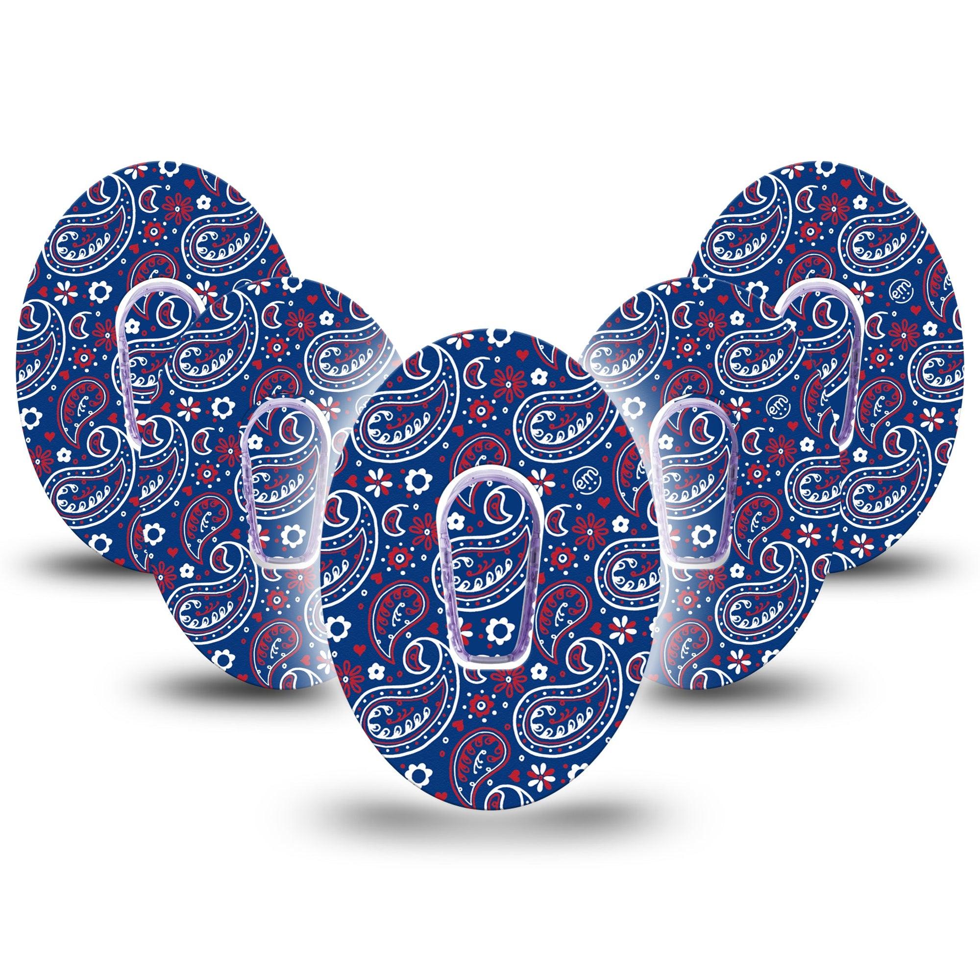 ExpressionMed Independence Paisley Dexcom G6 Tape 5-Pack Tape and 5-Pack Stcker Fourth of July Ornamental Pattern, Plaster Continuous Glucose Monitor Design