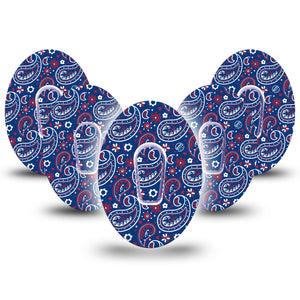 ExpressionMed Independence Paisley Dexcom G6 Tape 5-Pack Tape and 5-Pack Stcker Fourth of July Ornamental Pattern, Plaster Continuous Glucose Monitor Design