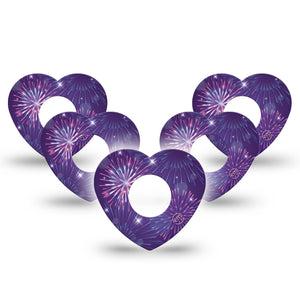 ExpressionMed New Years Celebration Infusion Set Heart Shape Tape 10-Pack Tape Explosive Fireworks, Adhesive Tape Continuous Glucose Monitor Design