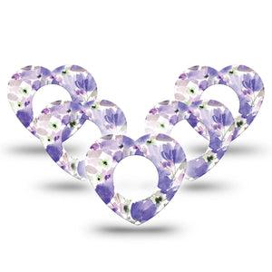 ExpressionMed Italian Blooms Freestyle Libre 2 Heart Shape Tape, Abbott Lingo,  5-Pack Soft Painted Bright Purple Flowers Adhesive Patch CGM Design