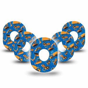 ExpressionMed Construction Trucks Dexcom G7 Tape, Dexcom Stelo Glucose Biosensor System, 5-Pack Tape Orange Construction Trucks, Overlay Tape CGM Design