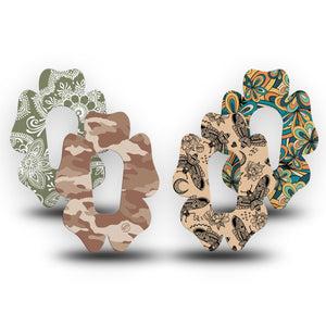 ExpressionMed Khaki Florals Variety Pack Dexcom G6 Flower Shape Tape 4-Pack Tape Variety Tawny-Toned Floral Moth Motifs, Adhesive Patch Continuous Glucose Monitor Design