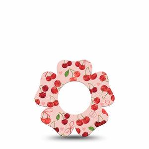 ExpressionMed Cherries Freestyle Libre 2 and Libre 2 Plus Flower Shape Tape, Abbott Lingo, Single Tape Red Cherries, Plaster CGM Design
