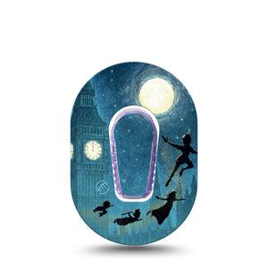 ExpressionMed Starlight Flyers Dexcom G6 Mini, Single Tape and Single Sticker peter pan flying scene Waterproof Adhesive Tape for CGM