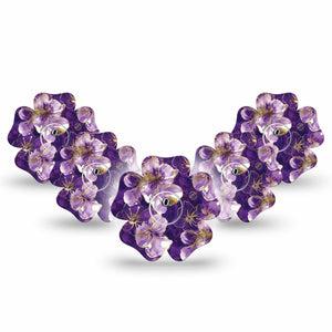 ExpressionMed Plum Gold Freestyle Libre 3 and Libre 3 Plus Flower, 5-Pack Tape and 5-Pack Sticker Deep purple and gold Waterproof Plaster for Continuous Glucose Monitor