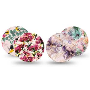 ExpressionMed Warm Florals Freestyle Libre 3 and Libre 3 Plus, tape and sticker  Blush pinks and purples Fixing Ring Tape for Continuous Glucose Monitor