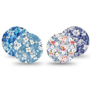 ExpressionMed Blue Petals Freestyle Libre, Libre 2 Plus, and Abbott Lingo OverPatch, 4-Pack Tape Vivid floral arrangment Fixing Ring Patch for Continuous Glucose Monitor