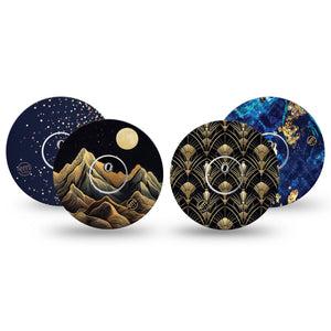 ExpressionMed Midnight Majesty Variety  Pack Freestyle Libre 3 and Libre 3 Plus, 4-Pack Tape and 4-Pack Sticker Variety Gold black navy Accessories for Continuous Glucose Monitor