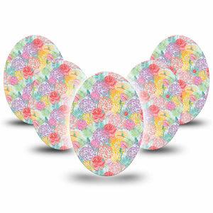 ExpressionMed Spring Flowers Medtronic Guardian Enlite Universal Oval, 5-Pack Bright spring flowers,  Fixing Ring Tape for Continuous Glucose Monitor