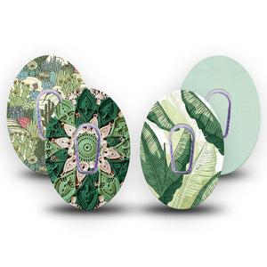 ExpressionMed Tropical Greens Dexcom G6, tape and sticker  green foliage pattern Waterproof Plaster for Continuous Glucose Monitor