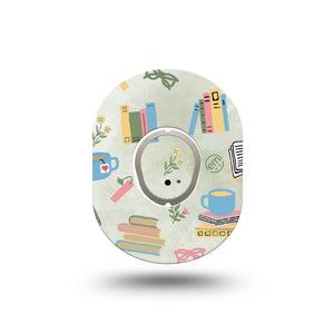 ExpressionMed Cozy Books Dexcom G7 Mini Tape, Dexcom Stelo Glucose Biosensor System,  Single Tape and Single Sticker Warm and Inviting Book Theme Patch Continuous Glucose Monitor Design