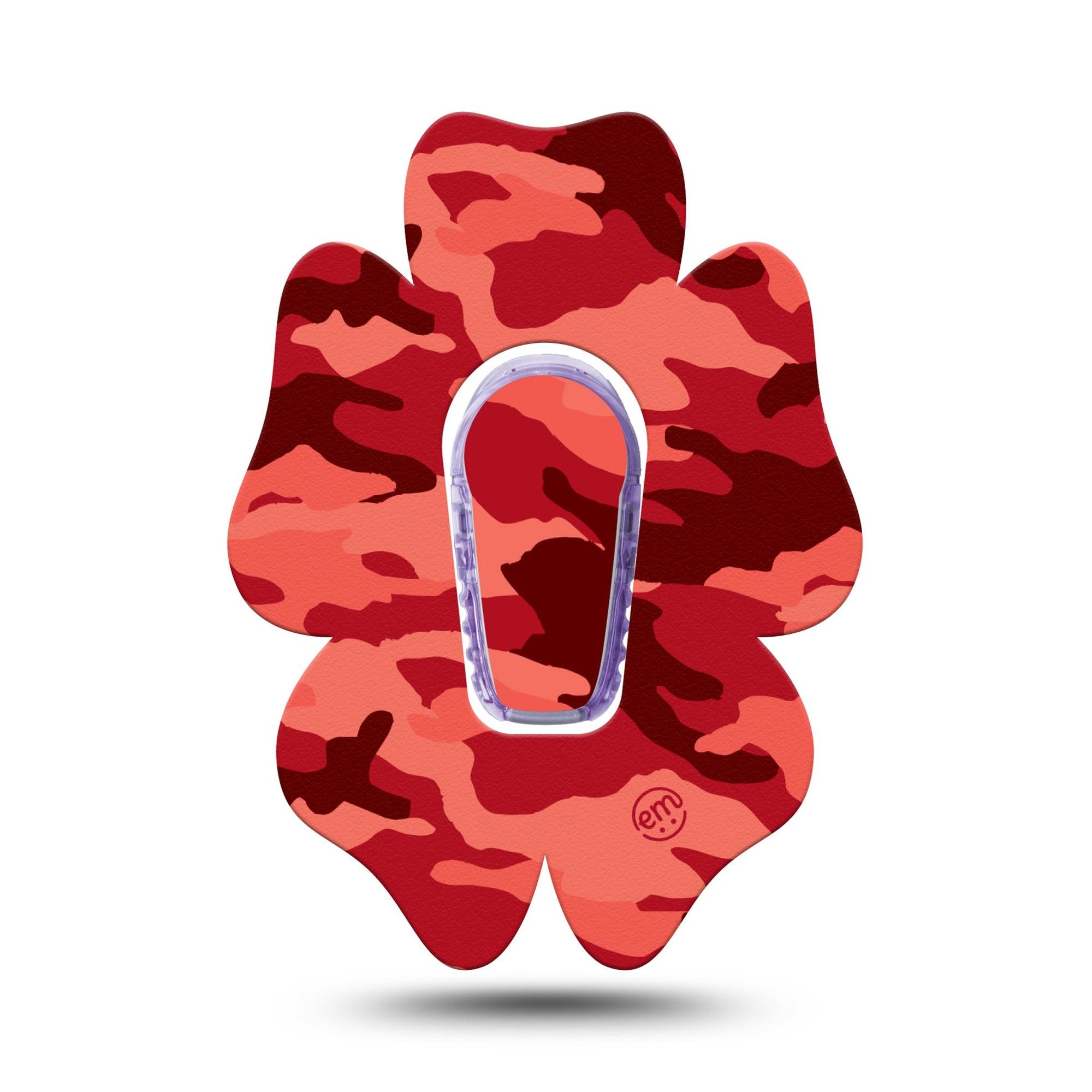ExpressionMed Red Camo Dexcom G6 Flower Shape Tape Single Tape and Single Sticker Bold Camo, Adhesive Patch Continuous Glucose Monitor Design