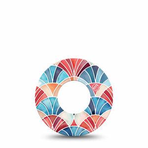ExpressionMed Watercolor Fan Freestyle Libre, Libre 2 Plus, and Abbott Lingo, Single Tape Stained glass fan pattern Fixing Ring Patch for CGM