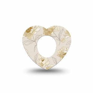 ExpressionMed Sketched Peonies Dexcom G7 and Dexcom Stelo Glucose Biosensor System Heart, Single Tape White and yellow peonies Decorative Patch for CGM