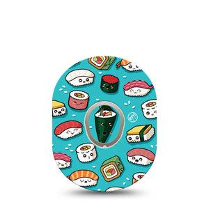 ExpressionMed Silly Sushi Dexcom G7 Tape, Dexcom Stelo Glucose Biosensor System,  Single Tape and Single Sticker Happy Sushi Rolls Overlay Tape Continuous Glucose Monitor Design