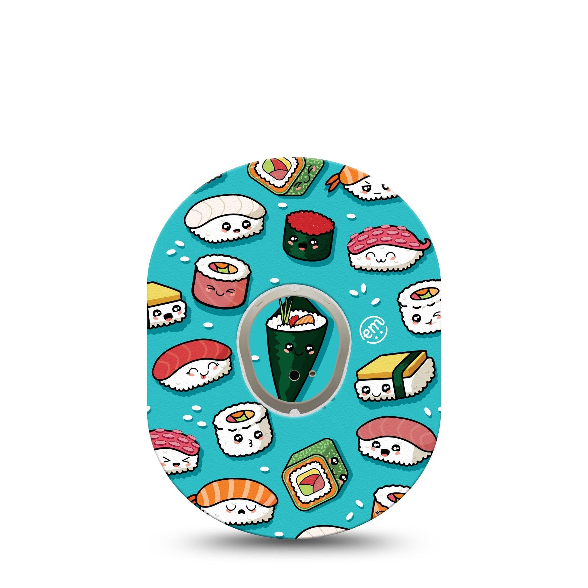 ExpressionMed Silly Sushi Dexcom G7 Sticker and Tape, Dexcom Stelo Glucose Biosensor System,  Sushi Roll Characters Vinyl Sticker and Tape Pairing Continuous Glucose Monitor Design