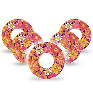 ExpressionMed Groovy Freestyle Libre Tape, Abbott Lingo, 5-Pack orange pink daisies Fixing Ring Tape Continuous Glucose Monitor Design