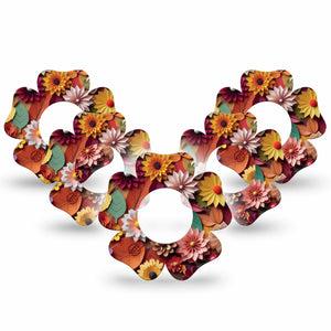 ExpressionMed 3D Floral Freestyle Libre 2 Flower Shape Tape, Abbott Lingo, 5-Pack Flower Art Models, Fixing Ring Tape CGM Design