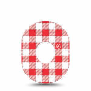 ExpressionMed Red Gingham Dexcom G7 and Dexcom Stelo Glucose Biosensor System, Single Tape vintage picnic plaid Fixing Ring Patch for CGM