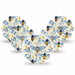 ExpressionMed Busy Bees Freestyle Libre, Libre 2 Plus, and Abbott Lingo Flower, 5-Pack Tape and 5-Pack Sticker Florals and bees Waterproof Plaster for Continuous Glucose Monitor