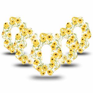 ExpressionMed Yellow Mosaic Floral Dexcom G6 Flower Shape Tape 5-Pack Tape Spring Floral Print, Adhesive Patch Continuous Glucose Monitor Design