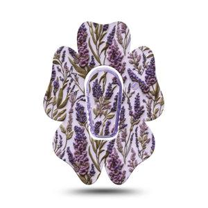 ExpressionMed Stitched Bloom Dexcom G6 Flower, Single Tape and Single Sticker Lavender embroidery Adhesive Tape for CGM