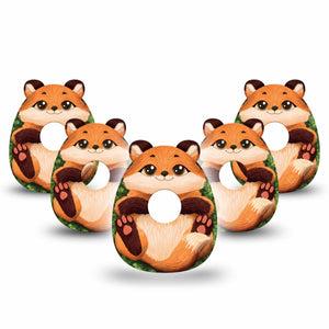 ExpressionMed Fox Freestyle Libre 3 Gumdrop Shape Tape 5-Pack Tape Orange Fox, Overlay Patch CGM Design