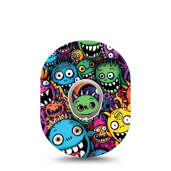 ExpressionMed Funky Monsters Dexcom G7 Tape, Dexcom Stelo Glucose Biosensor System, Single Tape and Single Sticker Goofy Fun Monsters, Overlay Tape CGM Design