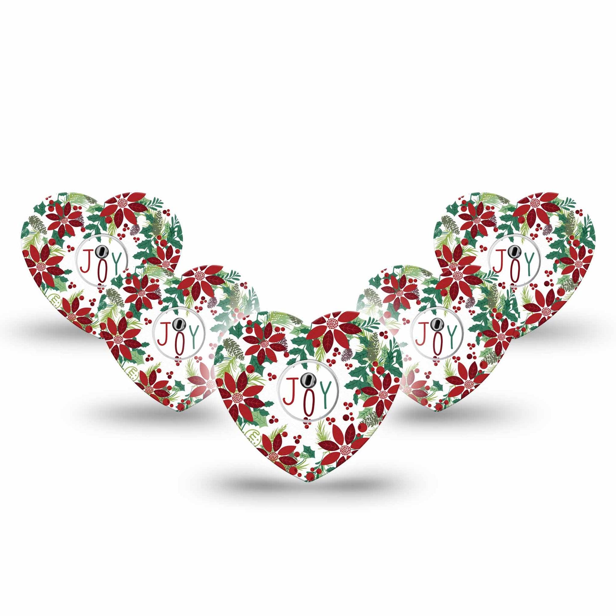 ExpressionMed Christmas Wreath Freestyle Libre 3 Heart Shape Tape 5-Pack Tape and 5-Pack Sticker Cute Warm Garland Plant Wreath, Patch CGM Design