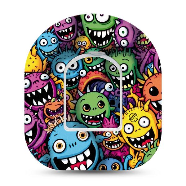 ExpressionMed Funky Monsters Omnipod Tape Single Tape and Single Sticker Silly Creatures, Adhesive Patch Pump Design